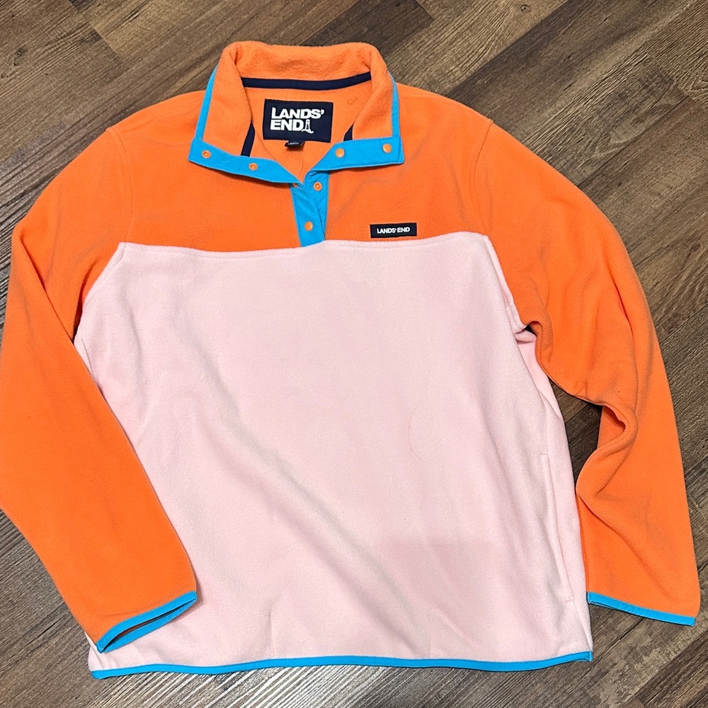Lands' End Orange and Pink Fleece with Blue Trim